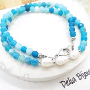 Colier handmade - agate frozen si perle cultura (cod1245) - bijuterii - coliere - coliere statement - Artynos.ro