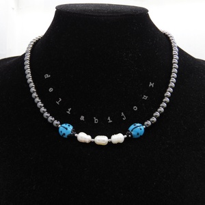 Colier handmade unicat - perle cultura, hematit, sticla Murano (cod1216) - bijuterii - coliere - coliere statement - Artynos.ro