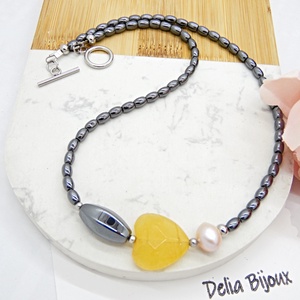Colier handmade unicat - perla cultura, agata, hematit (cod1214) - bijuterii - coliere - Artynos.ro