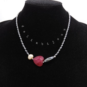 Colier handmade unicat - perla cultura, agata, hematit (cod1213) - bijuterii - coliere - coliere statement - Artynos.ro