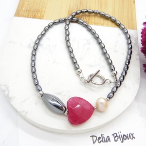 Colier handmade unicat - perla cultura, agata, hematit (cod1213) - bijuterii - coliere - coliere statement - Artynos.ro
