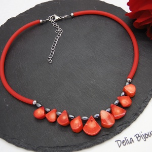 Colier handmade unicat - coral, hematit (cod1212), Bijuterii, Coliere, Coliere statement, Confectionarea bijuteriilor, ARTYNOS