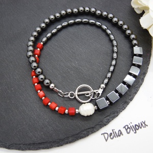 Colier handmade unicat - perla cultura, hematit (cod1210) - bijuterii - coliere - coliere statement - Artynos.ro