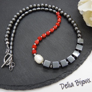 Colier handmade unicat - perla cultura, hematit (cod1210) - bijuterii - coliere - coliere statement - Artynos.ro