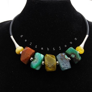 Colier statement handmade unicat agate multicolore (cod1195), Bijuterii, Coliere, Coliere statement, Confectionarea bijuteriilor, ARTYNOS