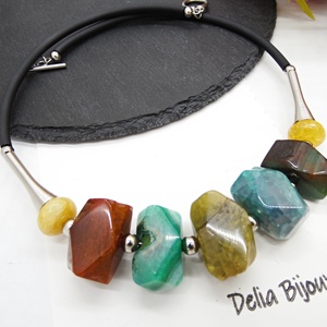 Colier statement handmade unicat agate multicolore (cod1195) - bijuterii - coliere - coliere statement - Artynos.ro