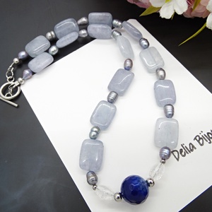 Colier handmade unicat - agat, jad, cristal stanca si perle cultura (cod1135) - bijuterii - coliere - coliere statement - Artynos.ro