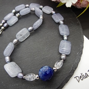 Colier handmade unicat - agat, jad, cristal stanca si perle cultura (cod1135) - bijuterii - coliere - coliere statement - Artynos.ro
