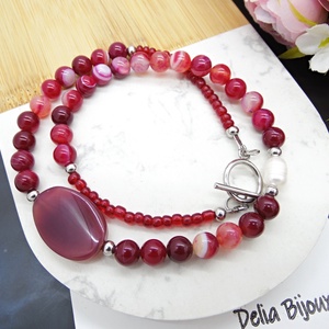 Colier handmade unicat - agate si perla cultura (cod1130), Bijuterii, Coliere, Coliere statement, Confectionarea bijuteriilor, ARTYNOS