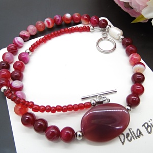 Colier handmade unicat - agate si perla cultura (cod1130) - bijuterii - coliere - coliere statement - Artynos.ro