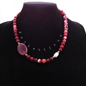 Colier handmade unicat - agate si perla cultura (cod1130) - bijuterii - coliere - coliere statement - Artynos.ro