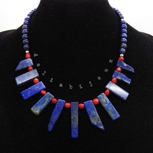 Colier handmade statement unicat - coral si lapis lazuli (cod1129), Bijuterii, Coliere, Coliere statement, Confectionarea bijuteriilor, ARTYNOS