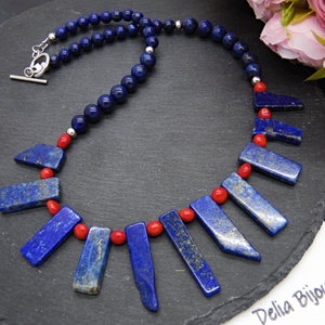 Colier handmade statement unicat - coral si lapis lazuli (cod1129) - bijuterii - coliere - coliere statement - Artynos.ro