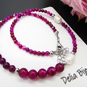Colier handmade - agate si perle cultura (cod1128), Bijuterii, Coliere, Coliere statement, Confectionarea bijuteriilor, ARTYNOS
