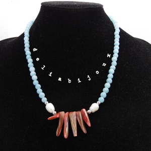 Colier handmade - angelit, sidef si perle cultura (cod1061) - bijuterii - coliere - coliere statement - Artynos.ro