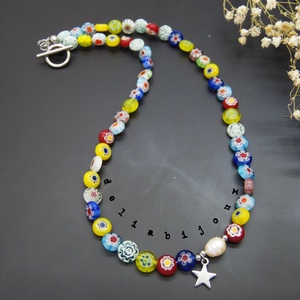 Colier handmade - Millefiori si perle cultura (cod1105) - Artynos.ro