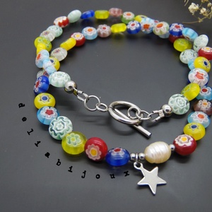 Colier handmade - Millefiori si perle cultura (cod1105) - bijuterii - coliere - coliere statement - Artynos.ro
