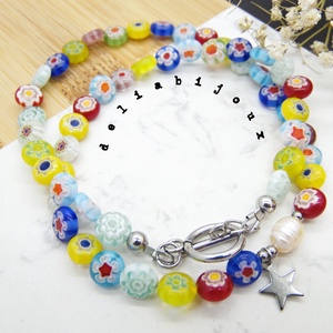 Colier handmade - Millefiori si perle cultura (cod1105) - bijuterii - coliere - coliere statement - Artynos.ro