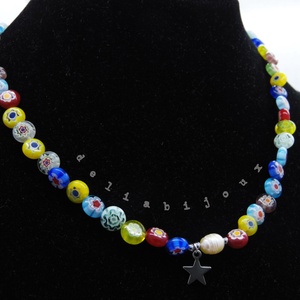 Colier handmade - Millefiori si perle cultura (cod1105) - bijuterii - coliere - coliere statement - Artynos.ro