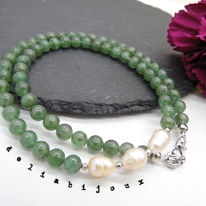 Colier handmade - aventurin si perle cultura (cod1044) - bijuterii - coliere - coliere statement - Artynos.ro