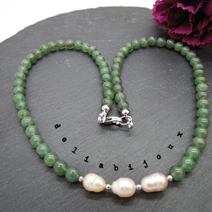 Colier handmade - aventurin si perle cultura (cod1044) - bijuterii - coliere - coliere statement - Artynos.ro