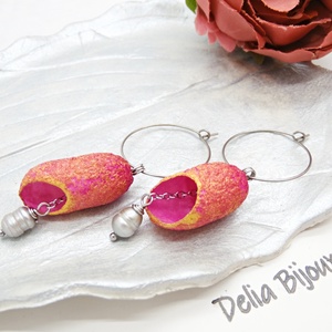 Cercei handmade din coconi de matase cu perla naturala (cod1308) - Artynos.ro