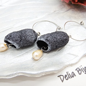 Cercei handmade din coconi de mătase cu perlă naturală (cod1309) - bijuterii - cercei - Artynos.ro
