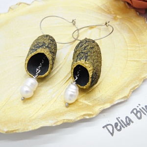 Cercei handmade din coconi de matase cu perla naturala (cod1310), , Confectionarea bijuteriilor, ARTYNOS