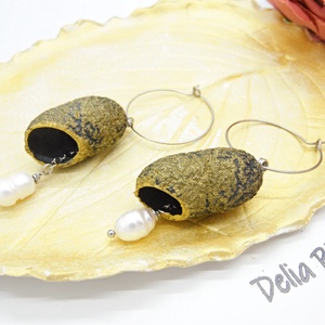 Cercei handmade din coconi de mătase cu perlă naturală (cod1310) -  - Artynos.ro