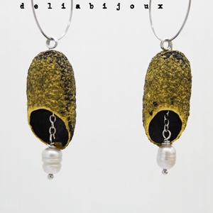 Cercei handmade din coconi de mătase cu perlă naturală (cod1311) - bijuterii - cercei - Artynos.ro
