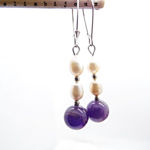 Cercei handmade cu ametist natural și perle de cultură bijuterii elegante unicat (cod1303) - bijuterii - cercei - Artynos.ro
