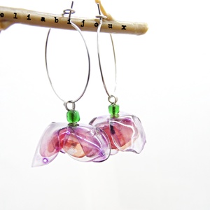 Cercei statement handmade unicat - PET-uri (plastic) reciclate - flori (cod1314) - bijuterii - cercei - Artynos.ro
