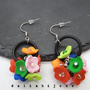 Cercei Handmade din Foamiran cu Flori și Mărgele (cod1158) - bijuterii - cercei lungi - Artynos.ro