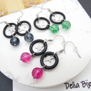 Cercei handmade statement - Stil Industrial - margele sticla si cauciuc (cod1116) - bijuterii - cercei - Artynos.ro
