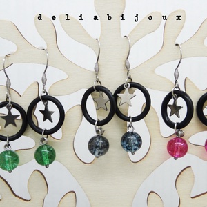 Cercei handmade statement - Stil Industrial - margele sticla si cauciuc (cod1116) - bijuterii - cercei - Artynos.ro
