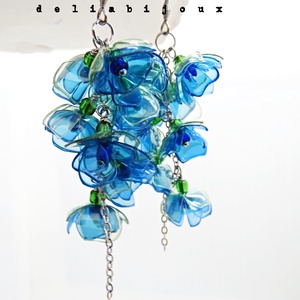 Cercei statement handmade unicat - PET-uri (plastic) reciclate - flori (cod1315) - bijuterii - cercei - Artynos.ro