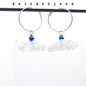 Cercei statement Păpădii de lumină realizați manual din plastic reciclat și cristal albastru electroplacat (cod1327) - bijuterii - cercei lungi - Artynos.ro