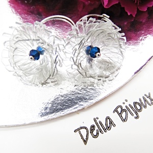 Cercei statement Păpădii de lumină realizați manual din plastic reciclat și cristal albastru electroplacat (cod1327) - bijuterii - cercei lungi - Artynos.ro