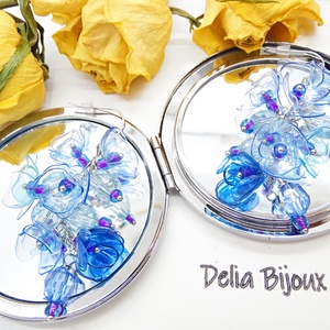 Cercei statement unicat din plastic reciclat flori albastre pe lanț inox (cod1329) - bijuterii - cercei - cercei lungi - Artynos.ro