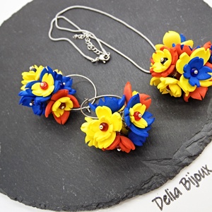 Set bijuterii handmade cu flori - Tricolorul Romaniei (cod1331), Bijuterii, Seturi de bijuterii, Confectionarea bijuteriilor, ARTYNOS