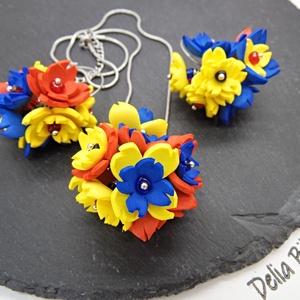 Set bijuterii handmade cu flori - Tricolorul Romaniei (cod1331) - bijuterii - seturi de bijuterii - Artynos.ro
