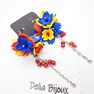 Cercei handmade statement - flori - Tricolorul Romaniei (cod1334), Bijuterii, Cercei, Cercei lungi, Confectionarea bijuteriilor, ARTYNOS