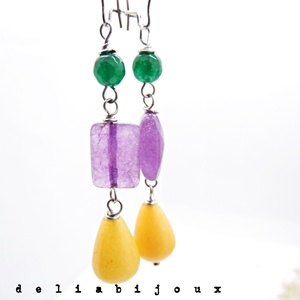 Cercei handmade cu jad galben, ametist și jad verde combinație vibrantă de pietre naturale (cod1336) - bijuterii - cercei - cercei din pietre semiprețioase - Artynos.ro