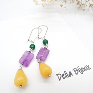 Cercei handmade cu jad galben, ametist și jad verde combinație vibrantă de pietre naturale (cod1336) - bijuterii - cercei - cercei din pietre semiprețioase - Artynos.ro