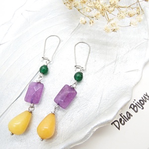 Cercei handmade cu jad galben, ametist și jad verde combinație vibrantă de pietre naturale (cod1336) - bijuterii - cercei - cercei din pietre semiprețioase - Artynos.ro