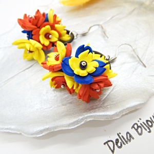 Cercei handmade statement - flori - Tricolorul Romaniei (cod1339) - bijuterii - cercei - cercei lungi - Artynos.ro