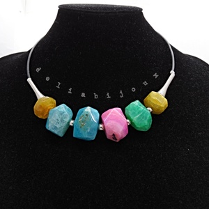 Colier Statement Handmade din Agate Multicolore (cod1341), Bijuterii, Coliere, Coliere din pietre semipretioase, Confectionarea bijuteriilor, ARTYNOS