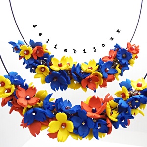 Colier handmade statement - Tricolorul Romaniei (cod1330) - bijuterii - coliere - coliere din mărgele - Artynos.ro