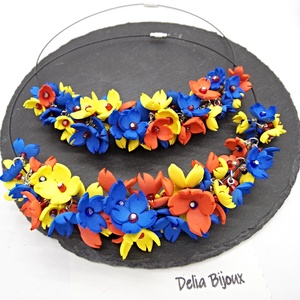 Colier handmade statement - Tricolorul Romaniei (cod1330) - bijuterii - coliere - coliere din mărgele - Artynos.ro