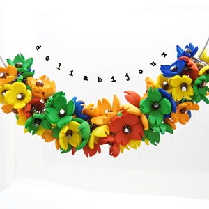 Colier handmade statement cu flori multicolore (cod1344) - bijuterii - coliere - coliere din mărgele - Artynos.ro